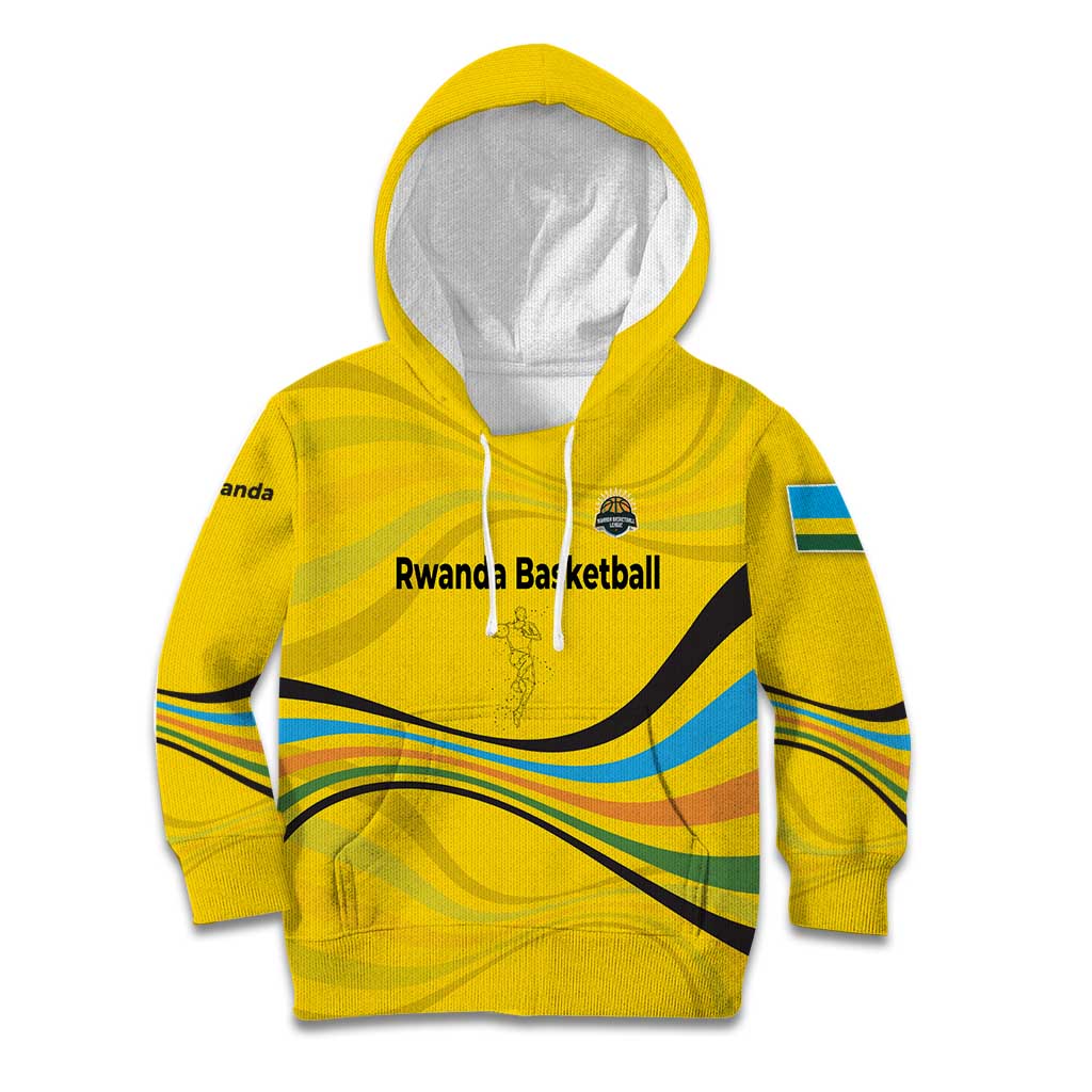 Rwanda Kid Hoodie with Basketball League Court Hoop Yellow Wave Spirit