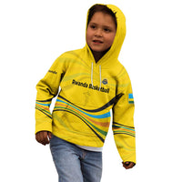 Rwanda Kid Hoodie with Basketball League Court Hoop Yellow Wave Spirit
