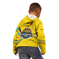 Rwanda Kid Hoodie with Basketball League Court Hoop Yellow Wave Spirit