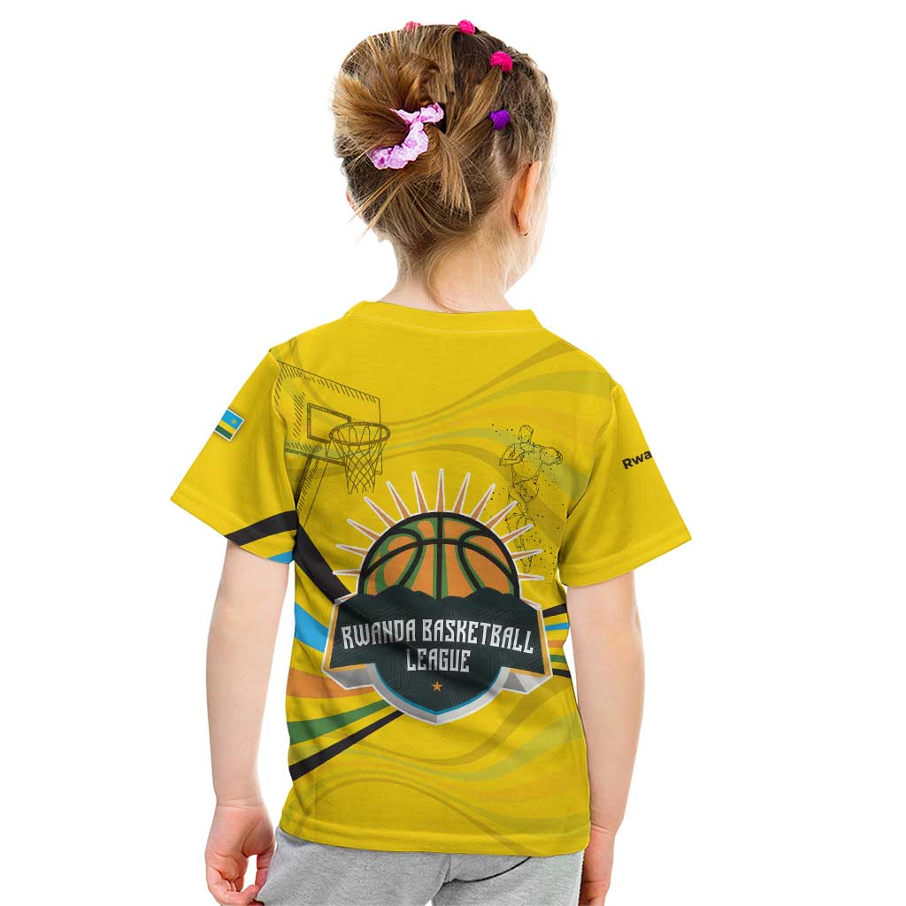 Rwanda Kid T Shirt with Basketball League Court Hoop Yellow Wave Spirit