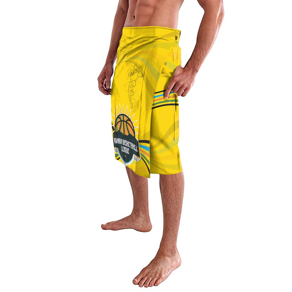 Rwanda Lavalava with Basketball League Court Hoop Yellow Wave Spirit