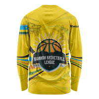 Rwanda Long Sleeve Shirt with Basketball League Court Hoop Yellow Wave Spirit