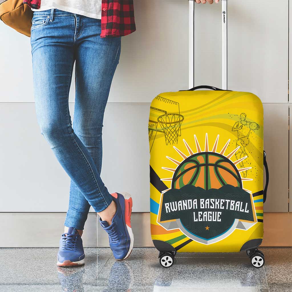 Rwanda Luggage Cover with Basketball League Court Hoop Yellow Wave Spirit