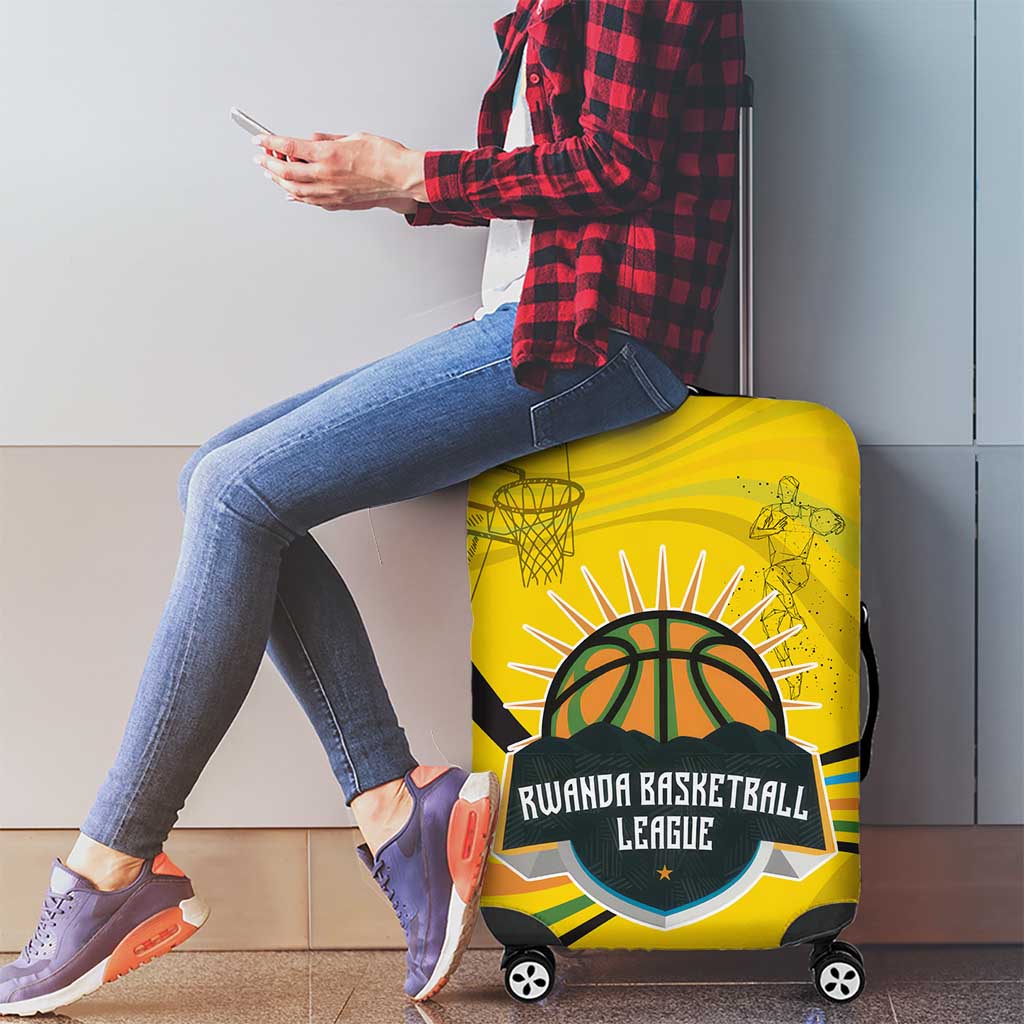 Rwanda Luggage Cover with Basketball League Court Hoop Yellow Wave Spirit