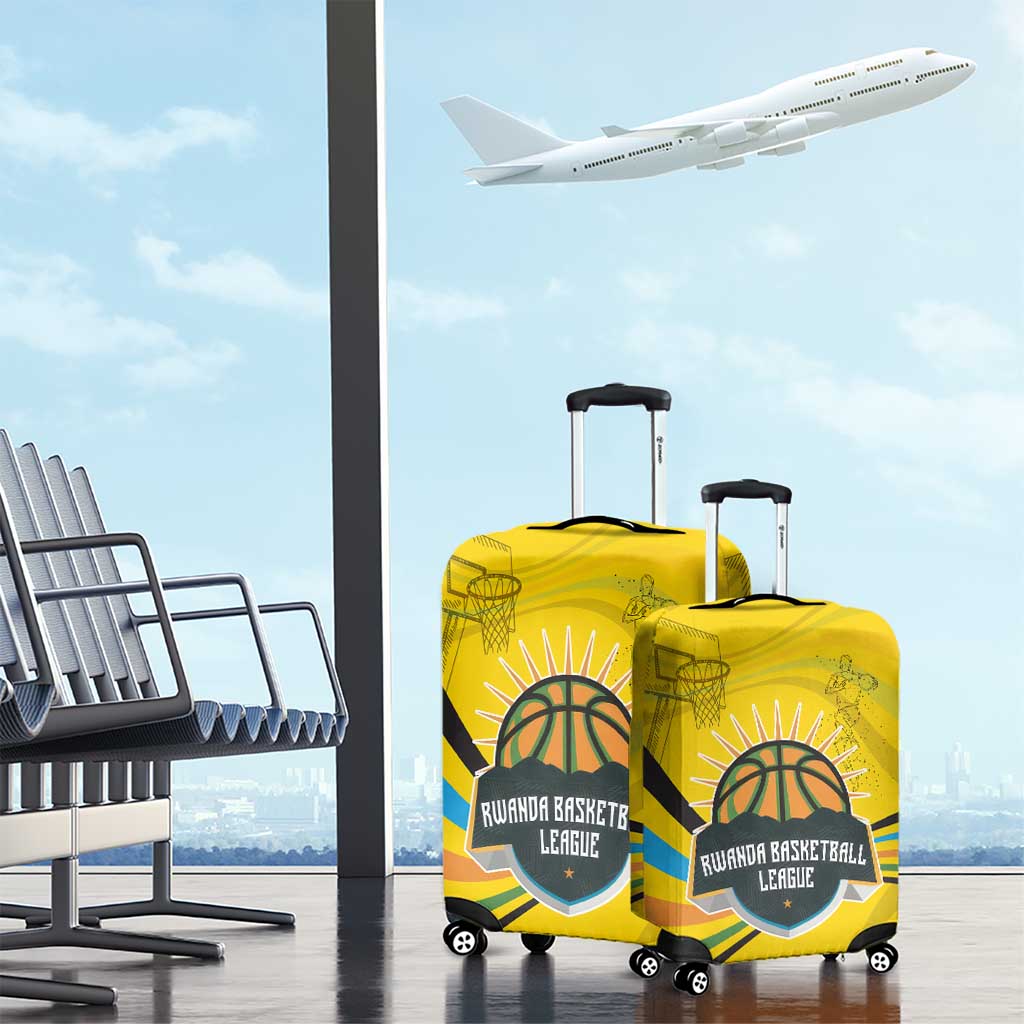 Rwanda Luggage Cover with Basketball League Court Hoop Yellow Wave Spirit