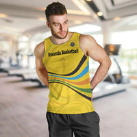 Rwanda Men Tank Top with Basketball League Court Hoop Yellow Wave Spirit