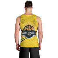 Rwanda Men Tank Top with Basketball League Court Hoop Yellow Wave Spirit