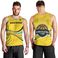 Rwanda Men Tank Top with Basketball League Court Hoop Yellow Wave Spirit