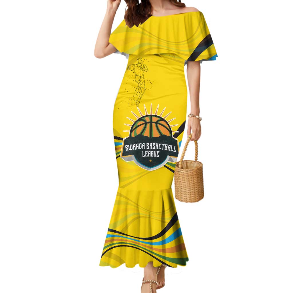 Rwanda Mermaid Dress with Basketball League Court Hoop Yellow Wave Spirit