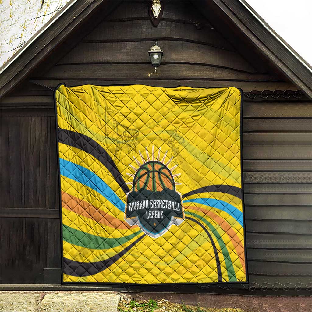 Rwanda Quilt with Basketball League Court Hoop Yellow Wave Spirit