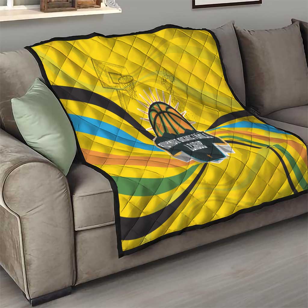 Rwanda Quilt with Basketball League Court Hoop Yellow Wave Spirit