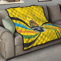 Rwanda Quilt with Basketball League Court Hoop Yellow Wave Spirit