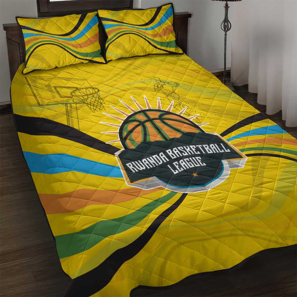Rwanda Quilt Bed Set with Basketball League Court Hoop Yellow Wave Spirit