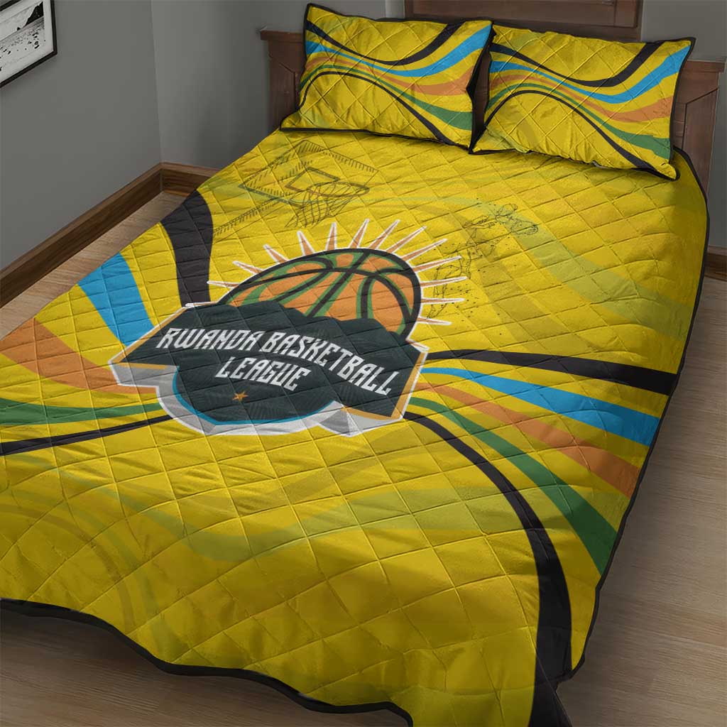 Rwanda Quilt Bed Set with Basketball League Court Hoop Yellow Wave Spirit
