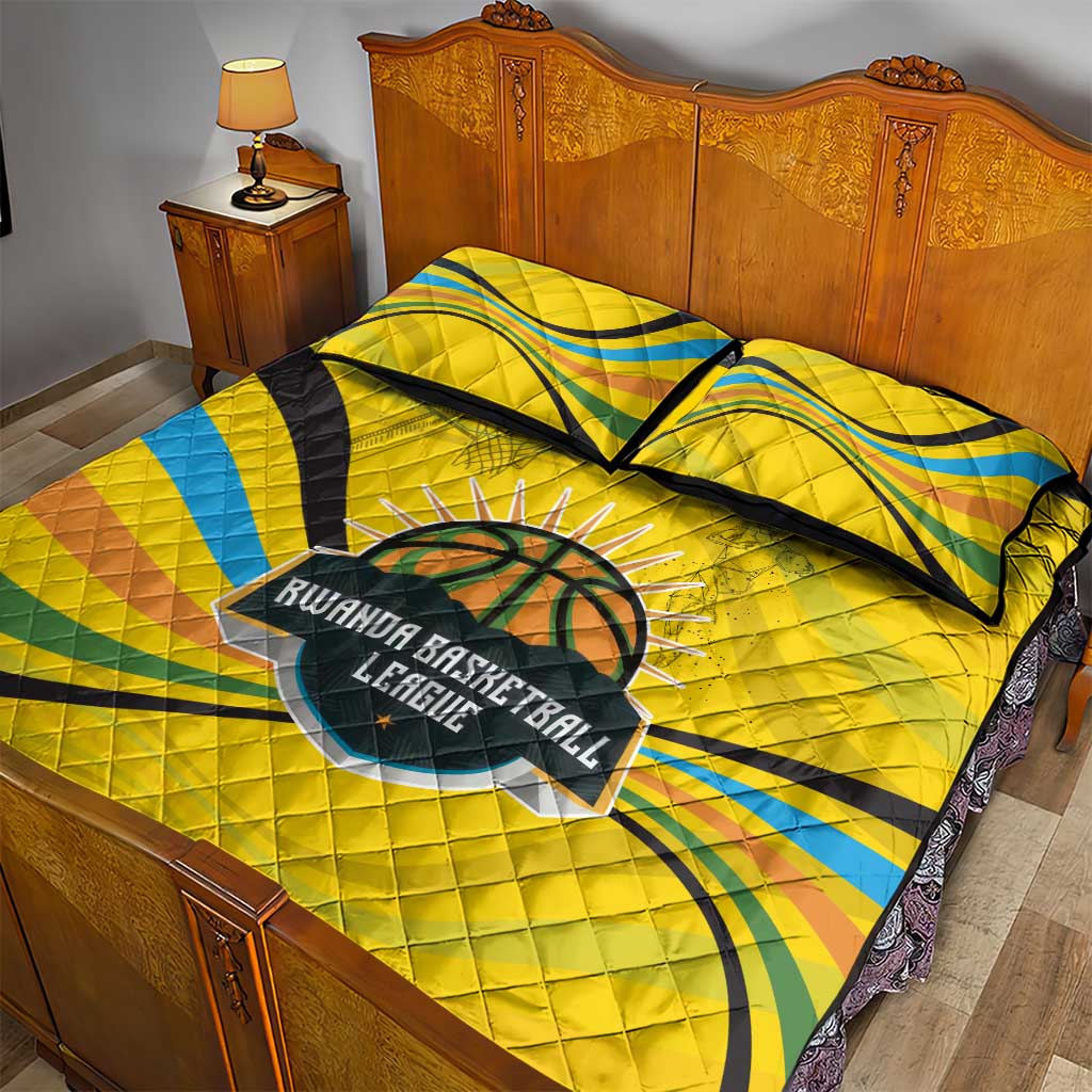 Rwanda Quilt Bed Set with Basketball League Court Hoop Yellow Wave Spirit