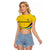 Rwanda Raglan Cropped T Shirt with Basketball League Court Hoop Yellow Wave Spirit