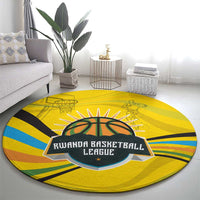 Rwanda Round Carpet with Basketball League Court Hoop Yellow Wave Spirit