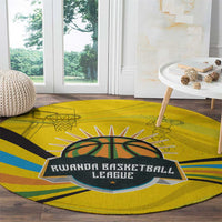 Rwanda Round Carpet with Basketball League Court Hoop Yellow Wave Spirit
