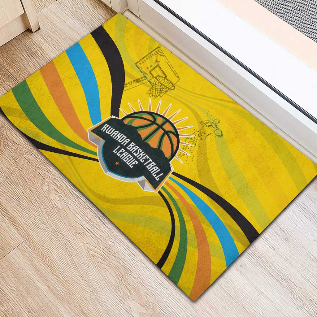 Rwanda Rubber Doormat with Basketball League Court Hoop Yellow Wave Spirit