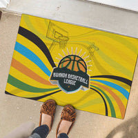 Rwanda Rubber Doormat with Basketball League Court Hoop Yellow Wave Spirit