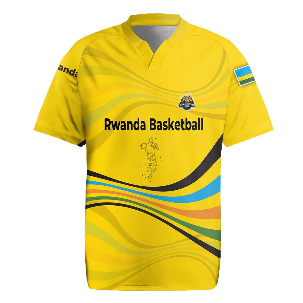Rwanda Rugby Jersey with Basketball League Court Hoop Yellow Wave Spirit