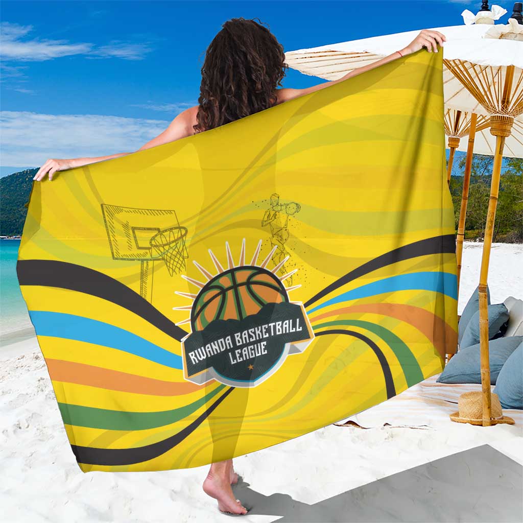 Rwanda Sarong with Basketball League Court Hoop Yellow Wave Spirit
