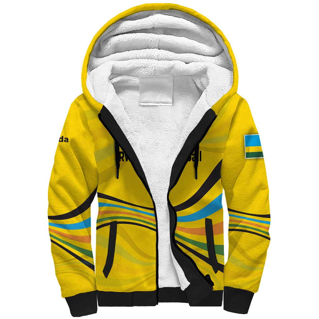Rwanda Sherpa Hoodie with Basketball League Court Hoop Yellow Wave Spirit