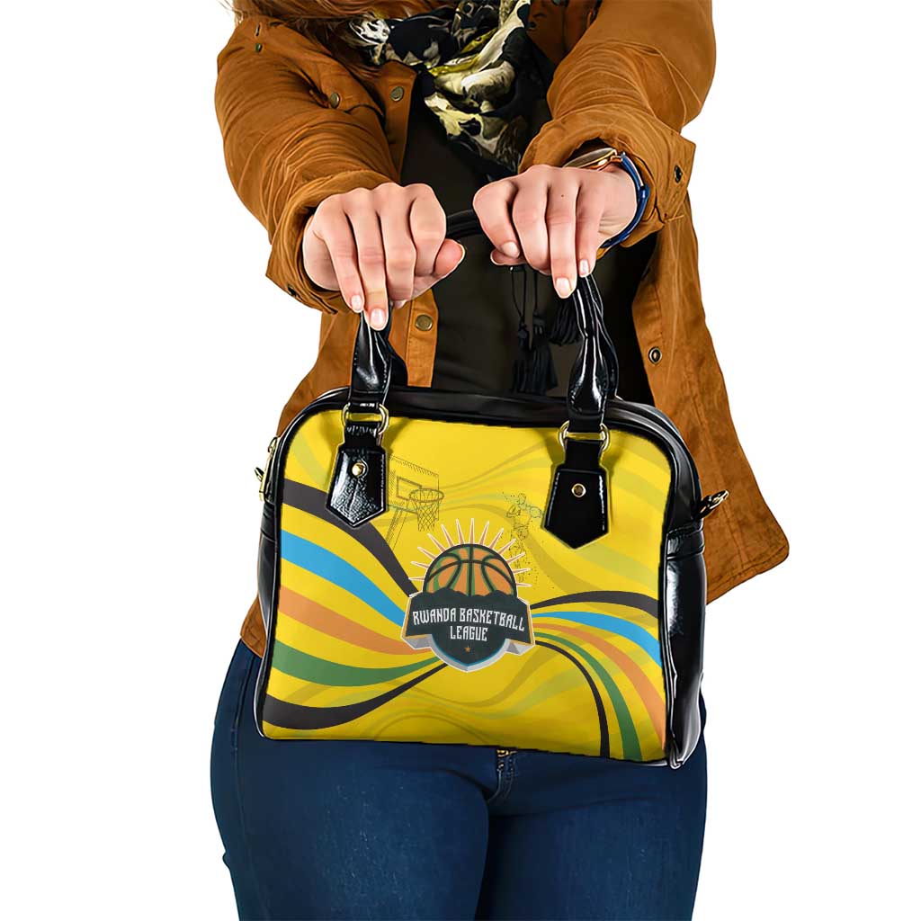 Rwanda Shoulder Handbag with Basketball League Court Hoop Yellow Wave Spirit