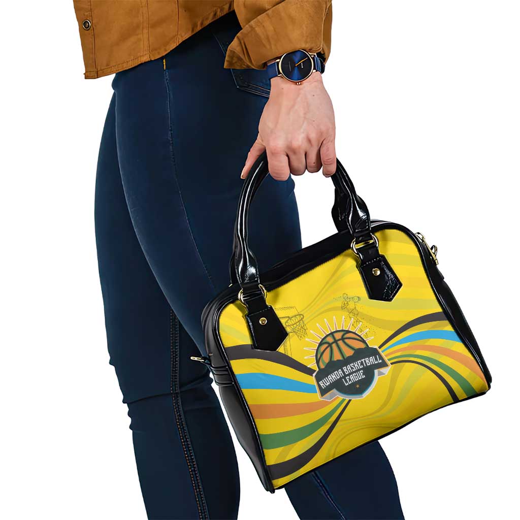 Rwanda Shoulder Handbag with Basketball League Court Hoop Yellow Wave Spirit