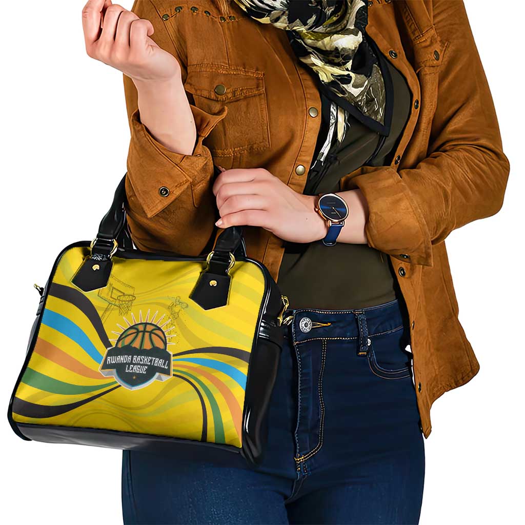 Rwanda Shoulder Handbag with Basketball League Court Hoop Yellow Wave Spirit
