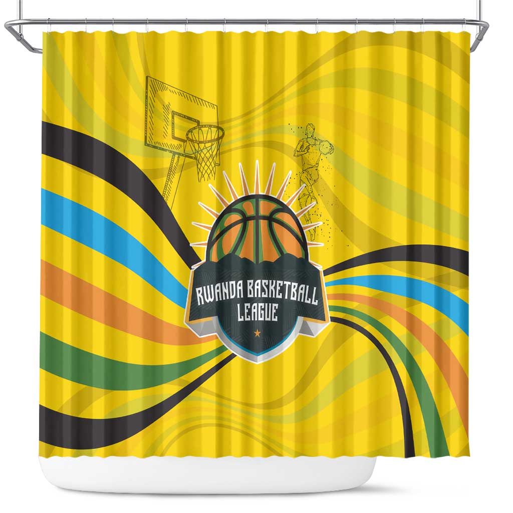 Rwanda Shower Curtain with Basketball League Court Hoop Yellow Wave Spirit