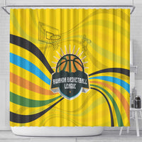 Rwanda Shower Curtain with Basketball League Court Hoop Yellow Wave Spirit