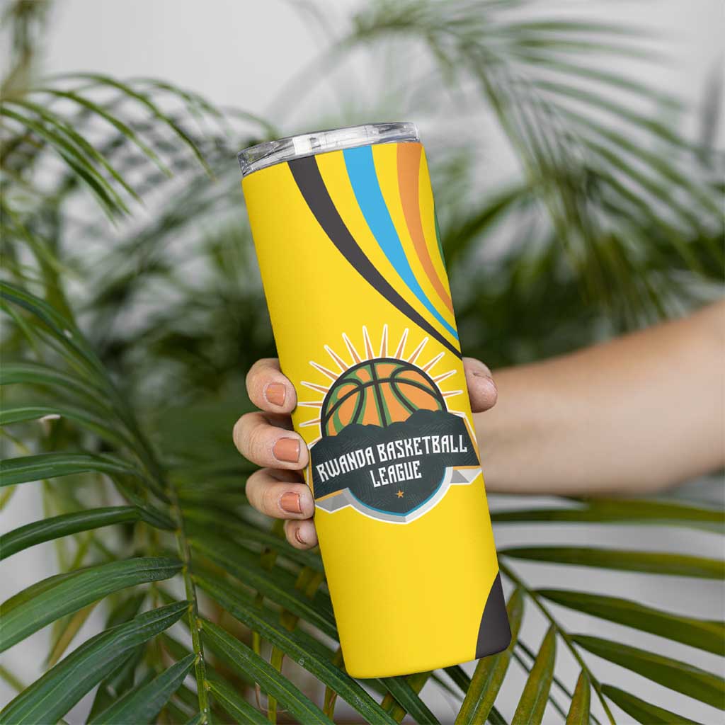 Rwanda Skinny Tumbler with Basketball League Court Hoop Yellow Wave Spirit
