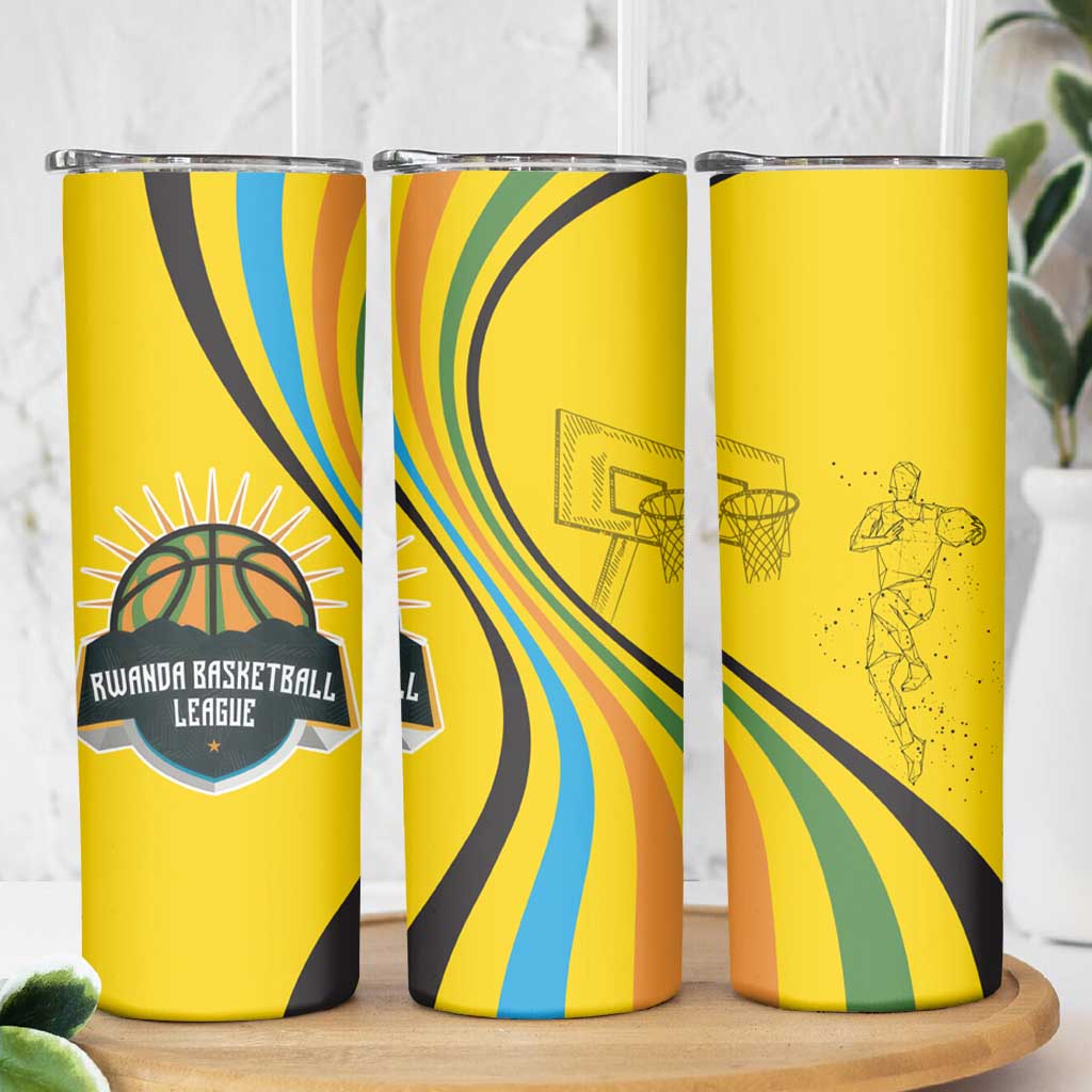 Rwanda Skinny Tumbler with Basketball League Court Hoop Yellow Wave Spirit