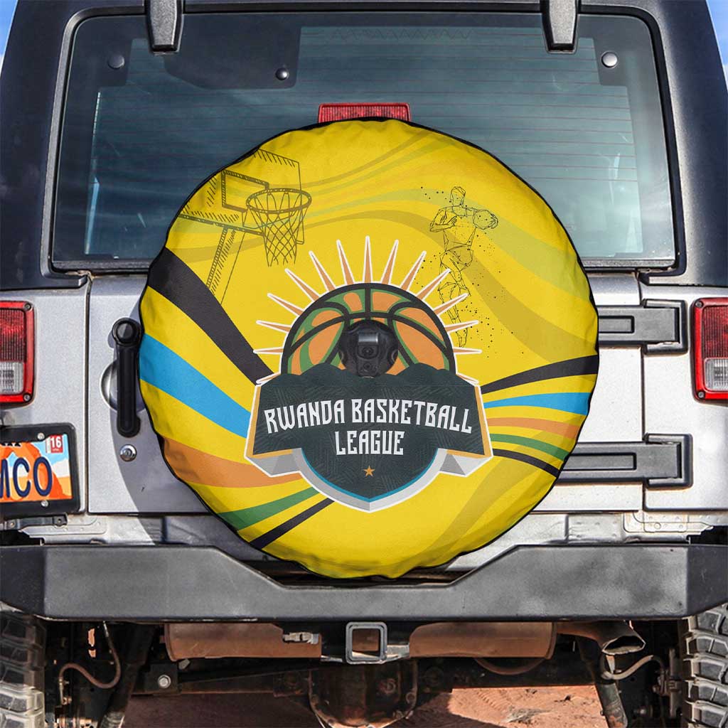 Rwanda Spare Tire Cover with Basketball League Court Hoop Yellow Wave Spirit
