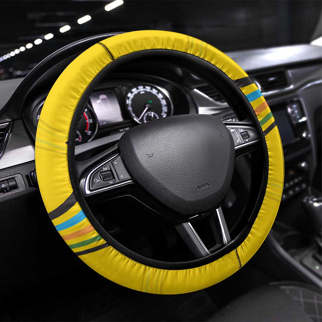 Rwanda Steering Wheel Cover with Basketball League Court Hoop Yellow Wave Spirit