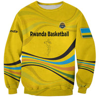 Rwanda Sweatshirt with Basketball League Court Hoop Yellow Wave Spirit