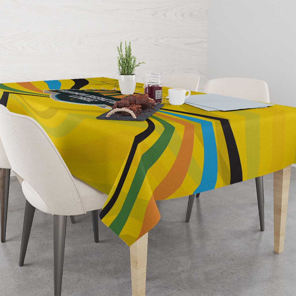 Rwanda Tablecloth with Basketball League Court Hoop Yellow Wave Spirit