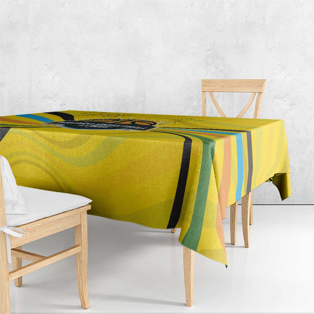 Rwanda Tablecloth with Basketball League Court Hoop Yellow Wave Spirit