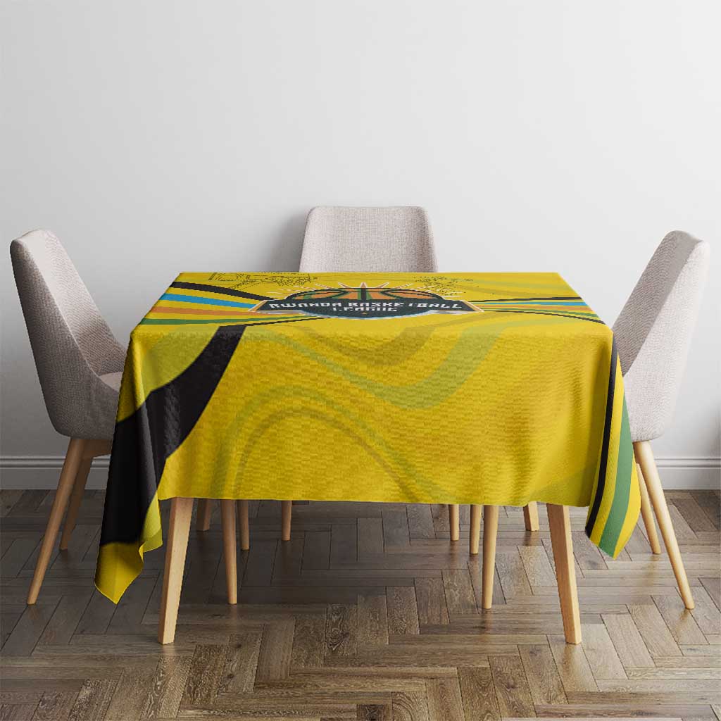 Rwanda Tablecloth with Basketball League Court Hoop Yellow Wave Spirit