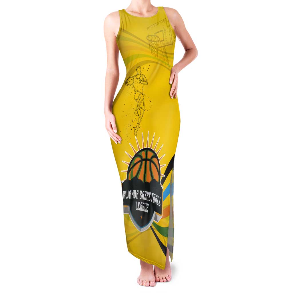 Rwanda Tank Maxi Dress with Basketball League Court Hoop Yellow Wave Spirit
