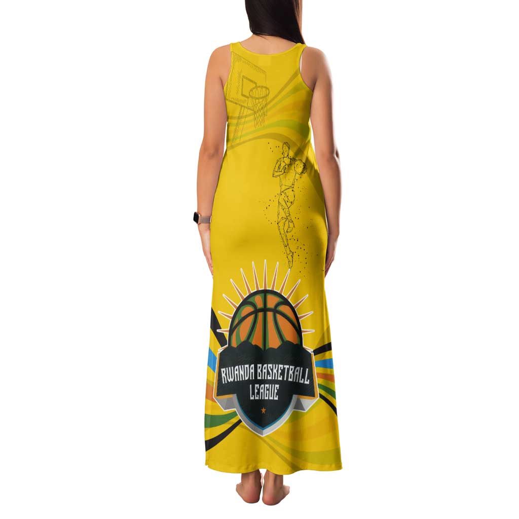 Rwanda Tank Maxi Dress with Basketball League Court Hoop Yellow Wave Spirit