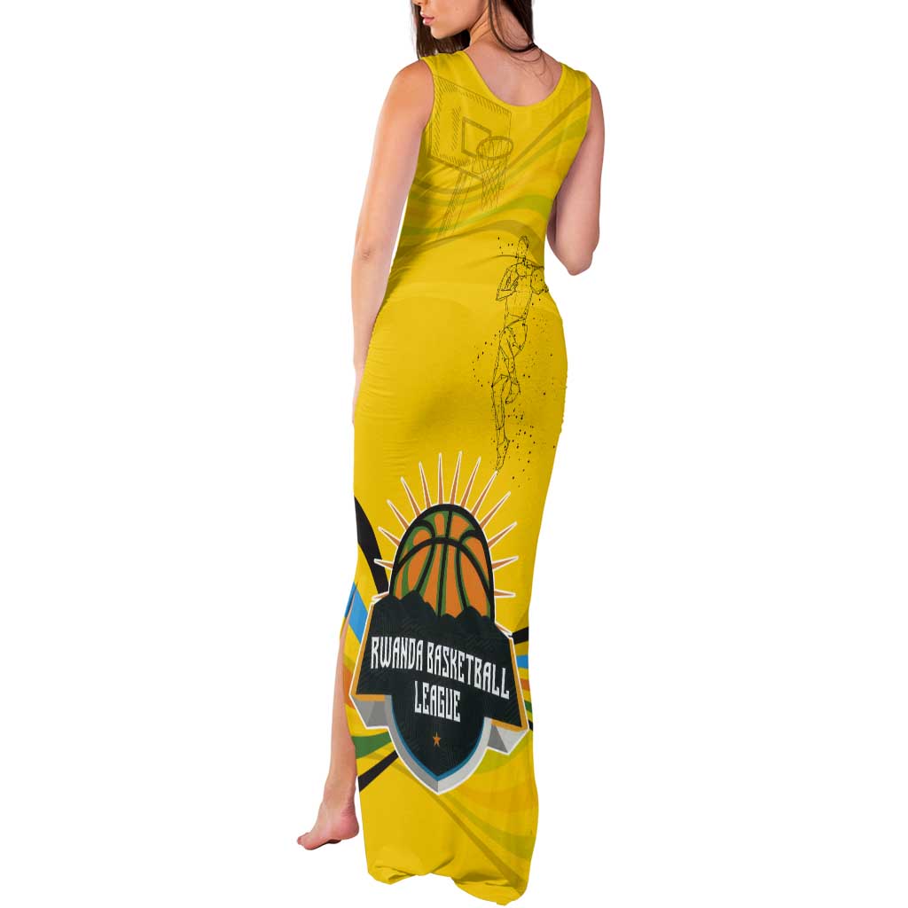 Rwanda Tank Maxi Dress with Basketball League Court Hoop Yellow Wave Spirit