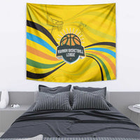 Rwanda Tapestry with Basketball League Court Hoop Yellow Wave Spirit