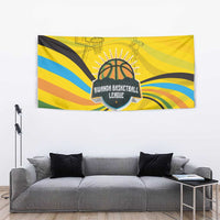 Rwanda Tapestry with Basketball League Court Hoop Yellow Wave Spirit