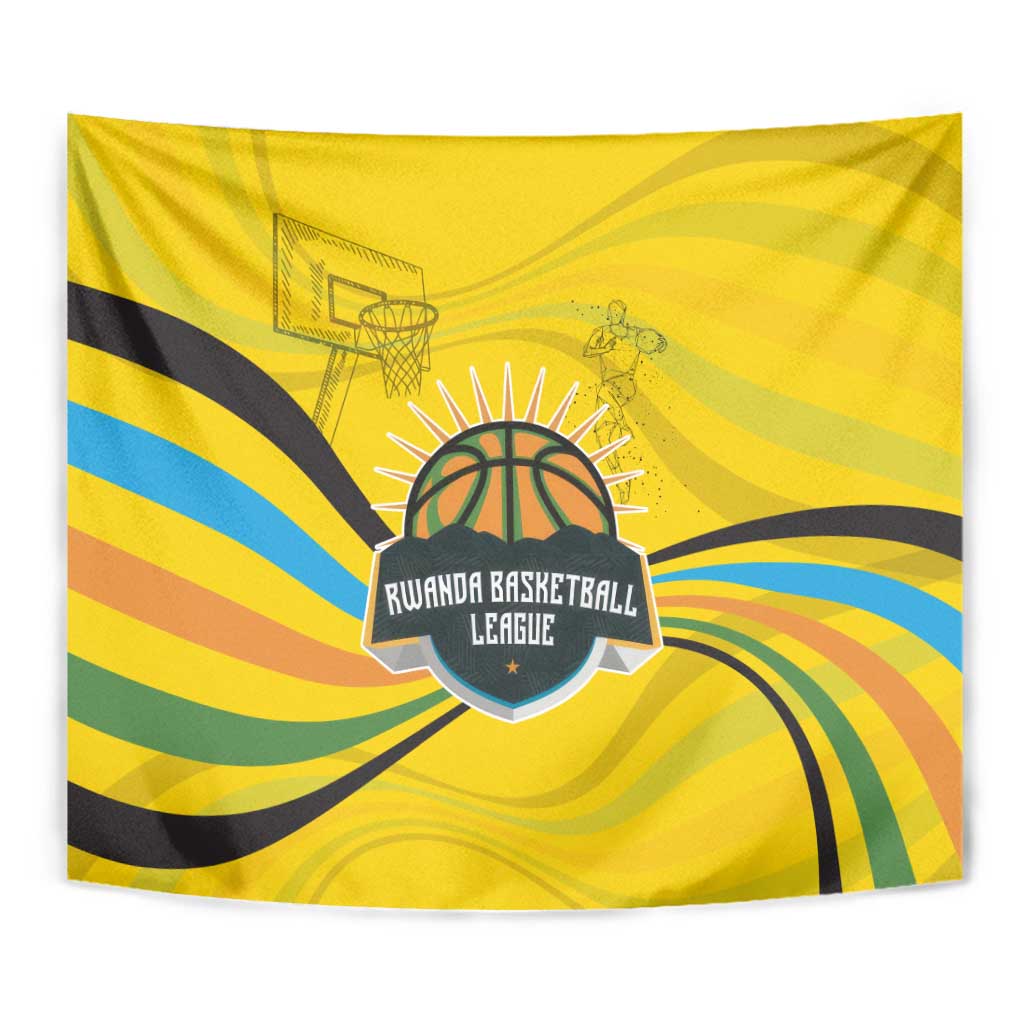 Rwanda Tapestry with Basketball League Court Hoop Yellow Wave Spirit