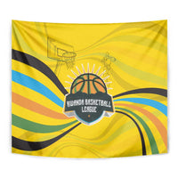 Rwanda Tapestry with Basketball League Court Hoop Yellow Wave Spirit