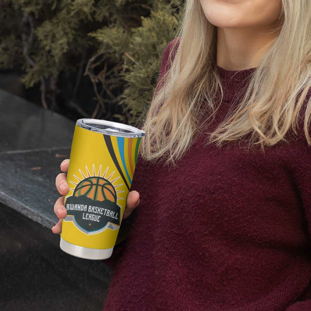 Rwanda Tumbler Cup with Basketball League Court Hoop Yellow Wave Spirit