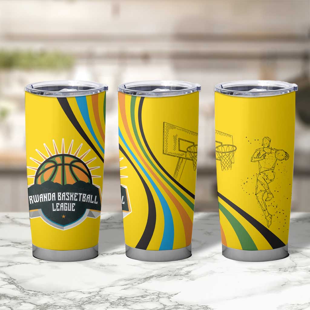 Rwanda Tumbler Cup with Basketball League Court Hoop Yellow Wave Spirit