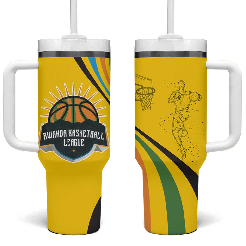 Rwanda Tumbler With Handle with Basketball League Court Hoop Yellow Wave Spirit